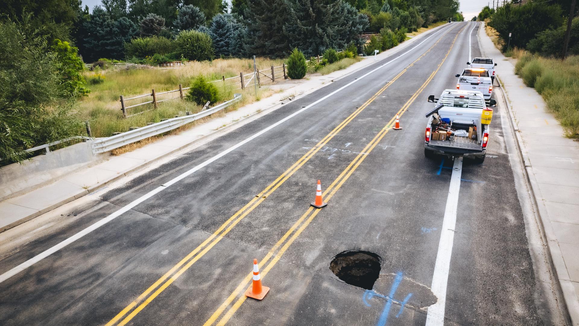 The road is closed between Eagle Road and Ballantyne Lane until further notice due to a sinkhole that has emerged beneath the street. 