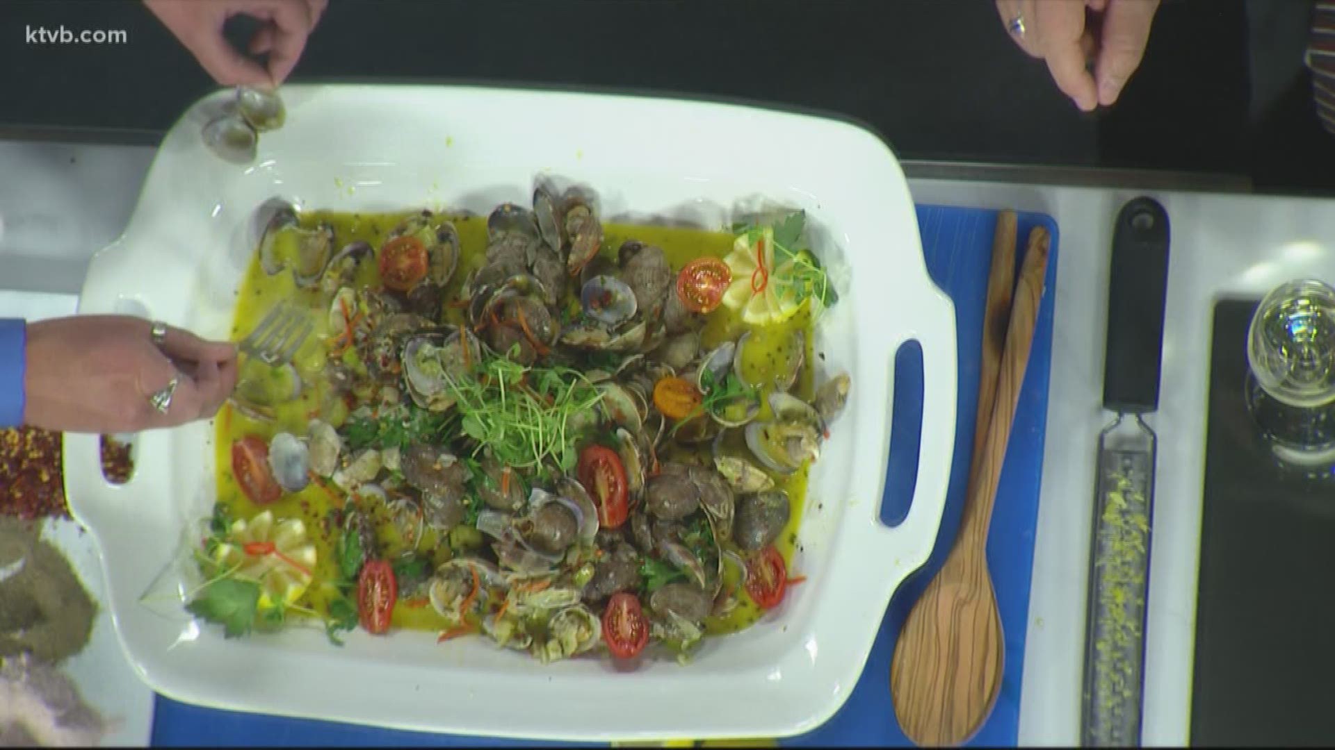 Chef Franck Bacquet from Bacquet’s Restaurant shows how to make clams with vegetables.