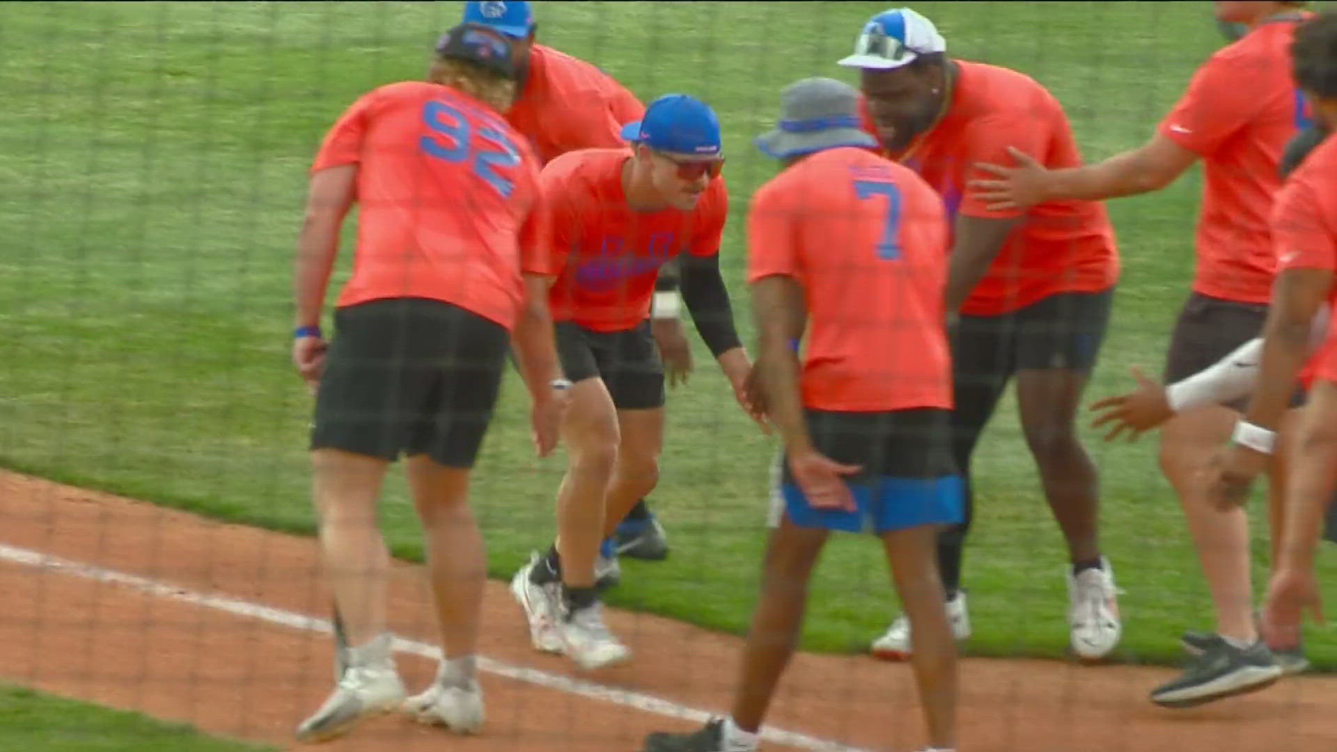Current and former Boise State football players returned to Memorial Stadium on Wednesday to compete in the home run derby and Summer Softball Classic.
