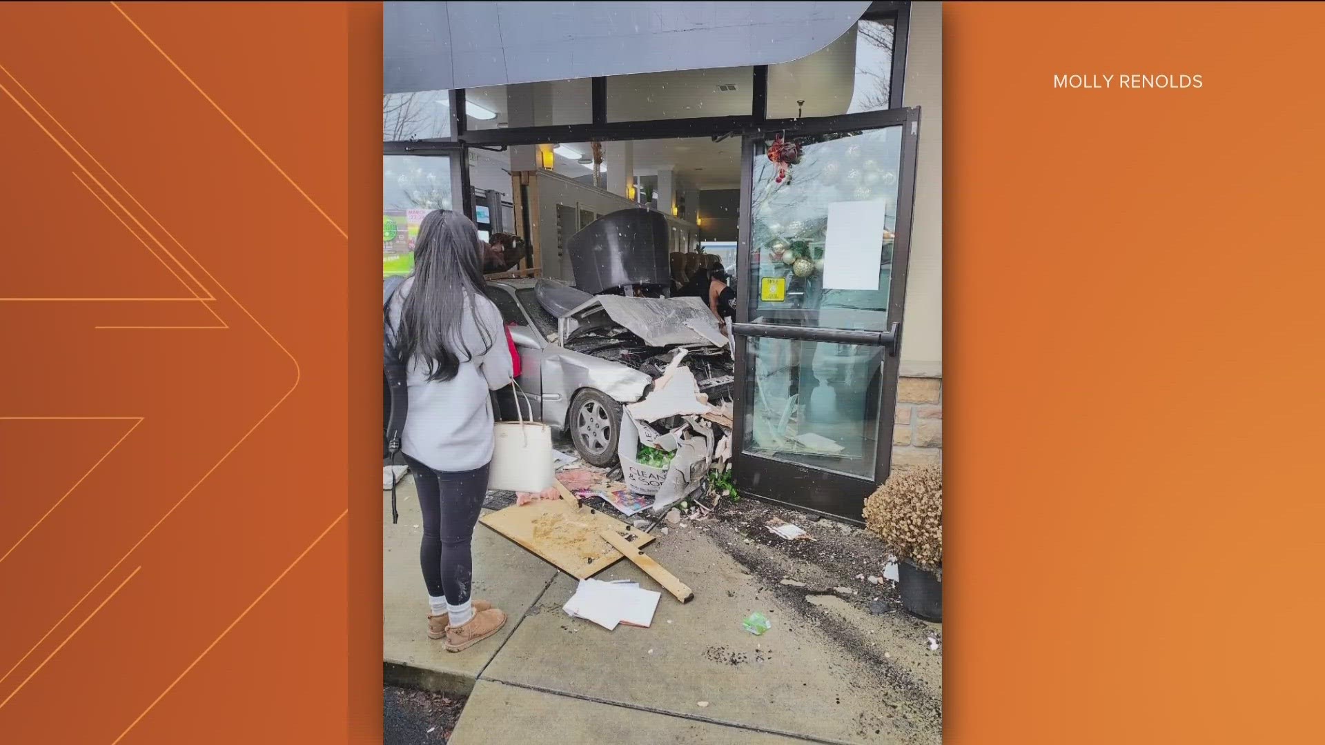 A Boise Police spokesperson said the vehicle crashed into the building on West Overland Road Friday morning. Two people inside the building have "minor injuries."