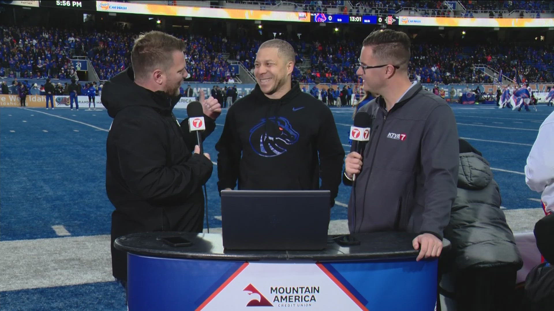 Multiple all-time great Boise State running backs are in the house Friday night. Fiesta Bowl champion Ian Johnson chatted with KTVB on Bronco Roundup before kickoff.