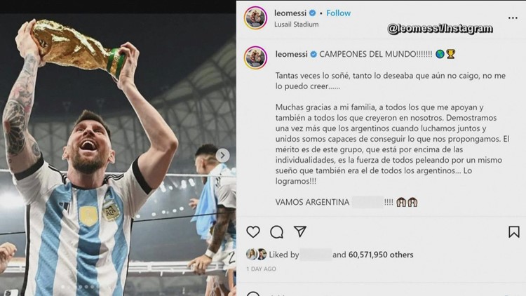 Lionel Messi breaks record for most liked social media post ever
