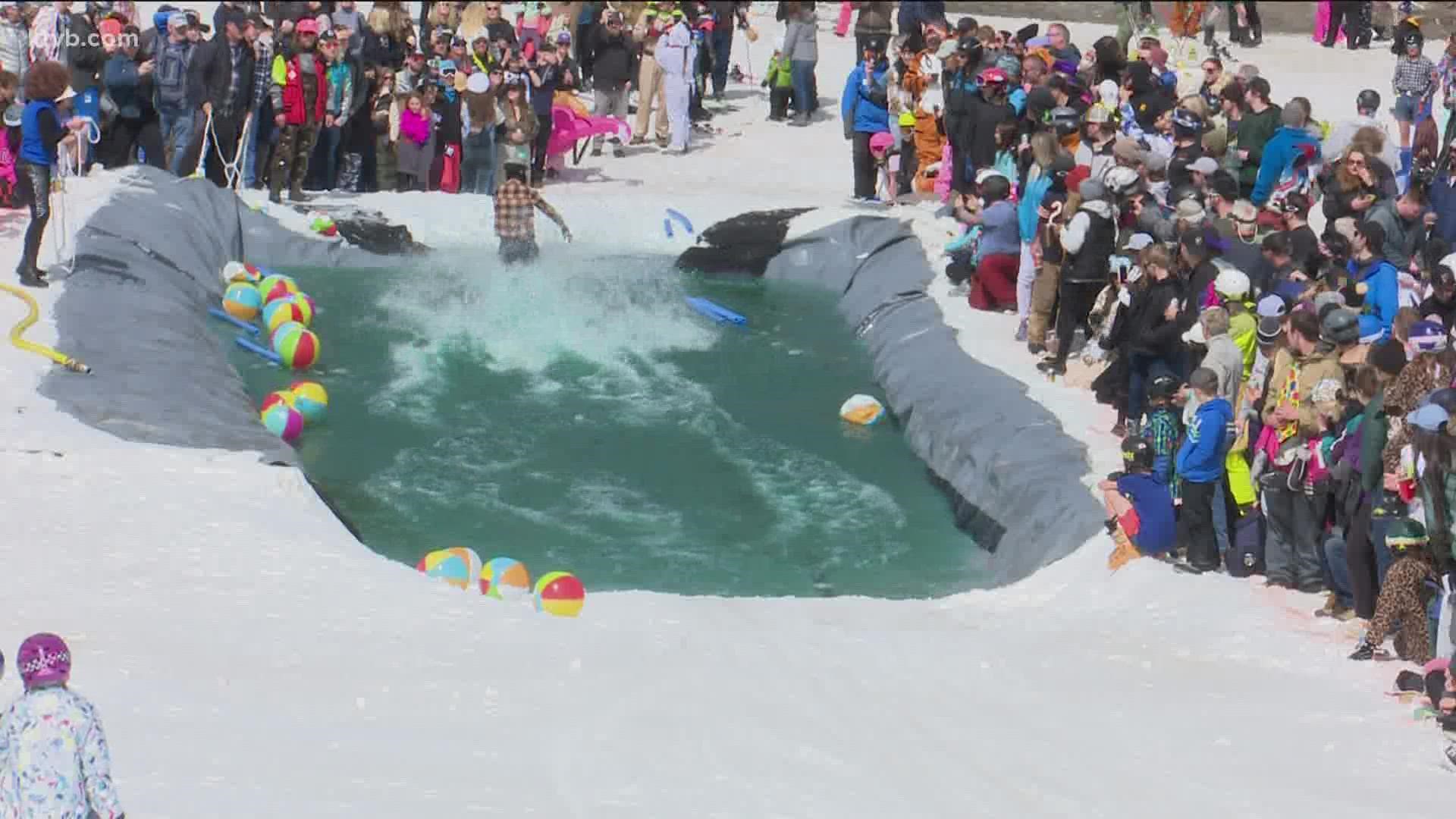 More than 250 skiers and snowboarders registered for the end-of-season tradition. Some had to wait in line for hours.