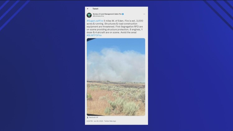 Sugar Loaf Fire threatens structures and construction equipment East of Twin Falls