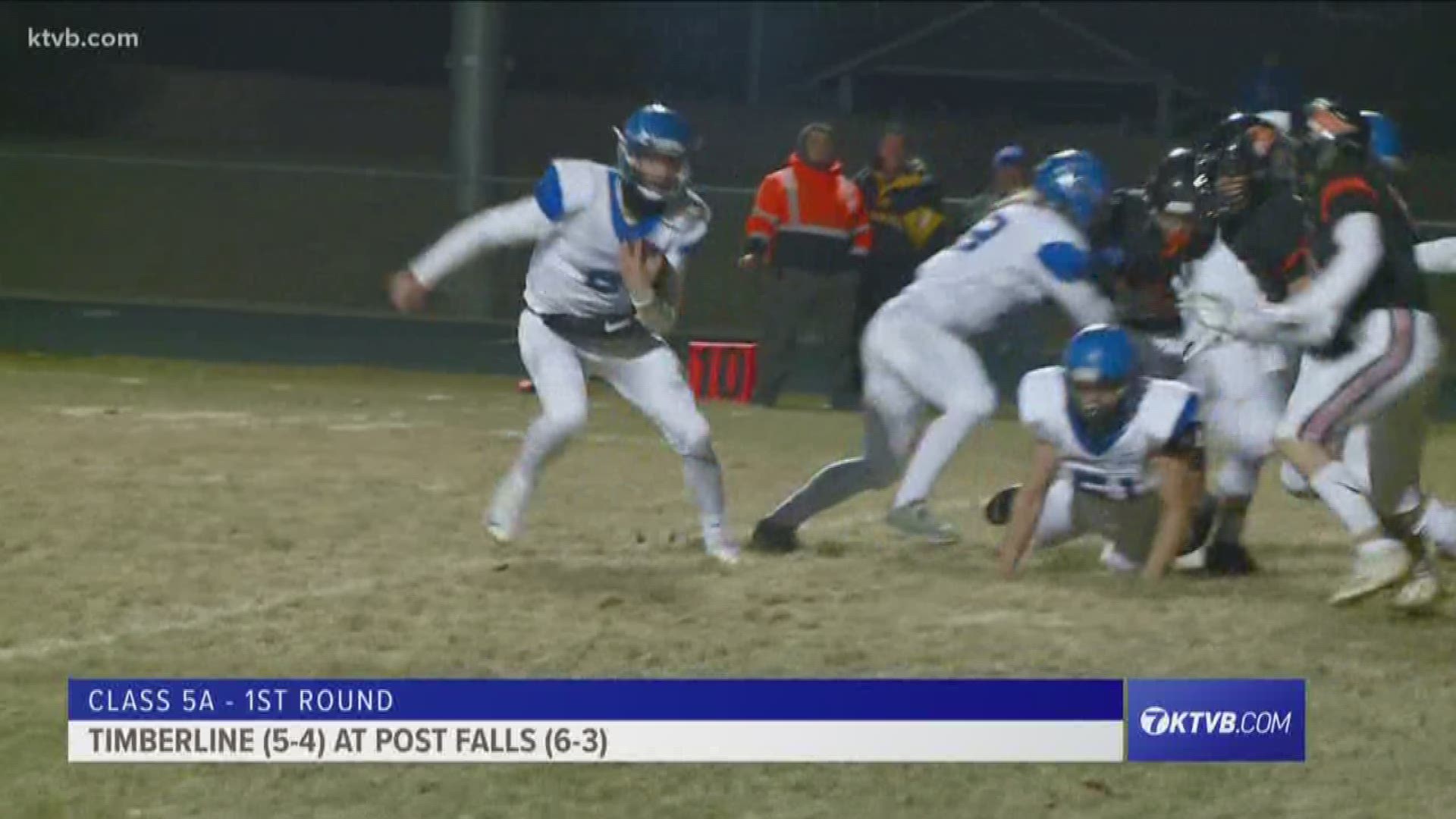 Timberline (5-4) beat Post Falls (6-3), 19-7, winning their first playoff game in school history.