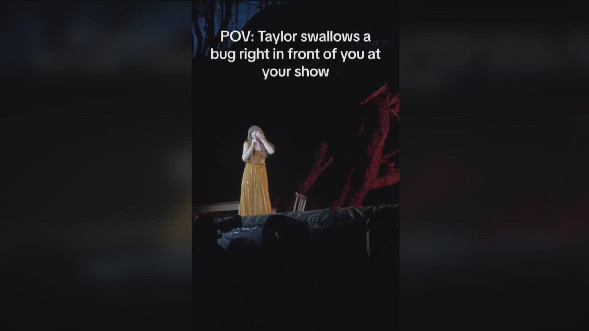 Swift was chatting with the crowd at Soldier Field when she started coughing and turned her back. "Just swallowed a bug," she said.