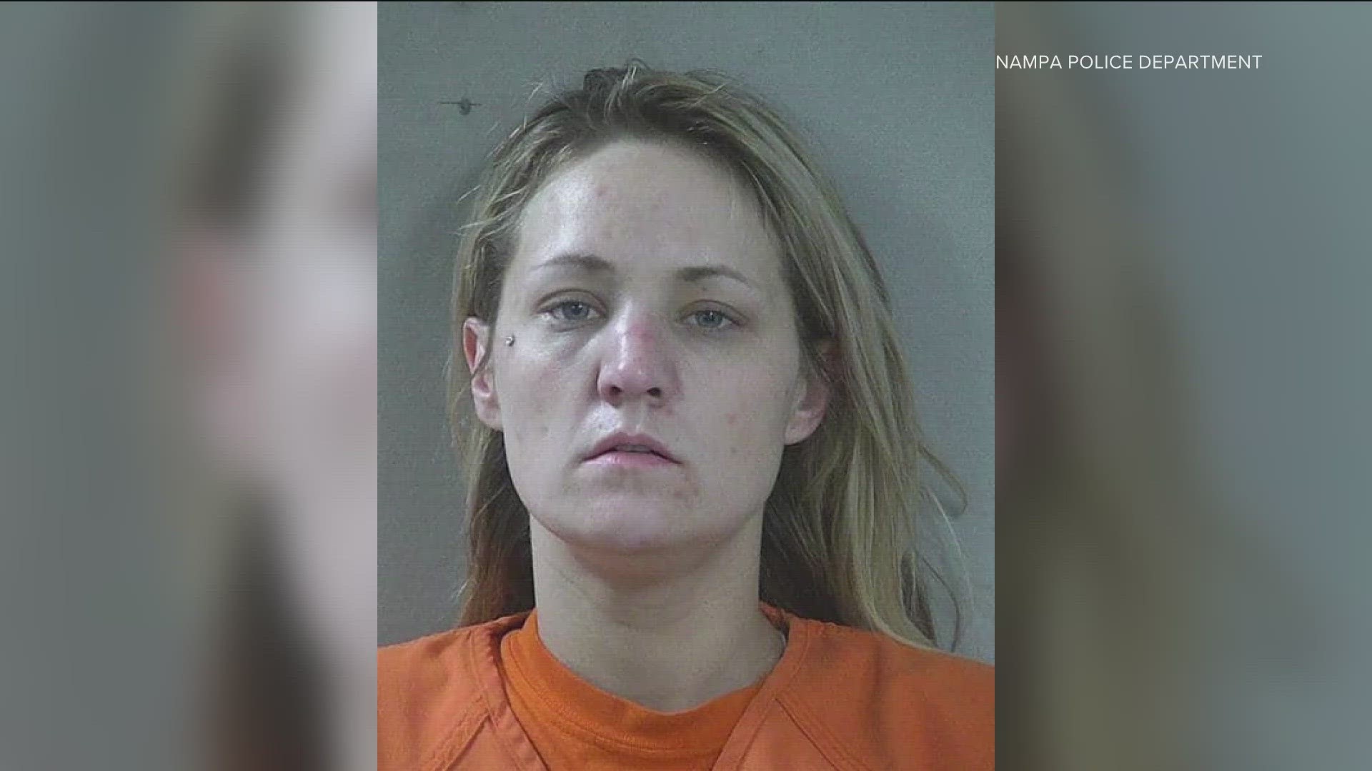 The Nampa Police Department said the woman drove away Monday afternoon in a car with no license plates while officers were confirming outstanding arrest warrants.