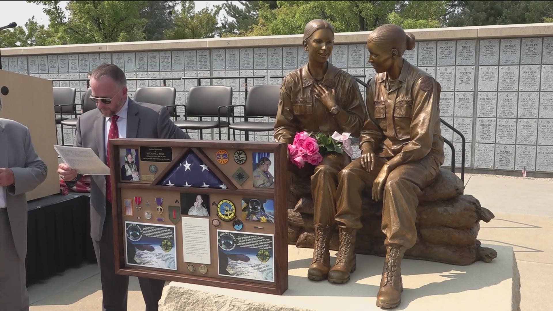 A bronze memorial honoring Idaho women veterans was dedicated at the state veterans cemetery, paying special tribute to the first Idaho woman killed in combat.