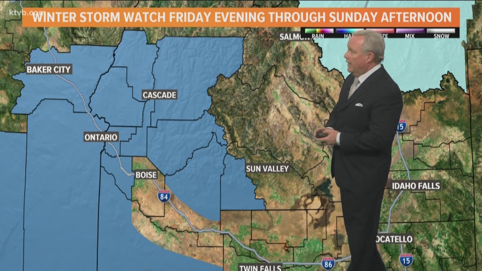 Idaho's Chief Meteorologist Rick Lantz says heavy snow is expected in the mountains, with around a foot in some areas.