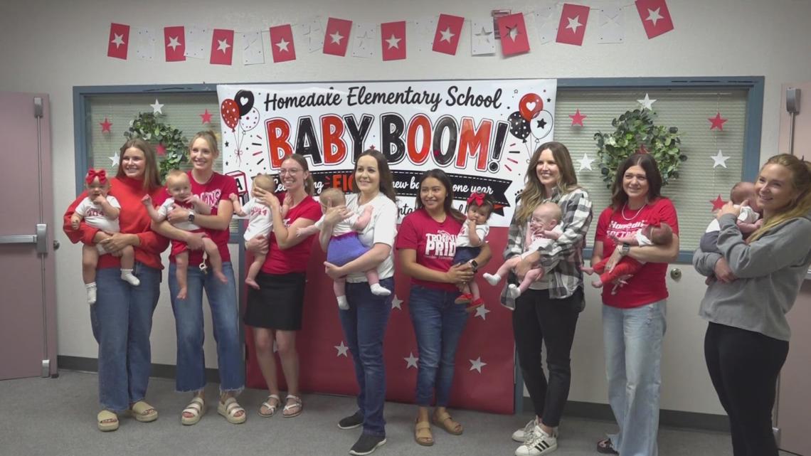 Eight babies, one school year: Homedale Elementary celebrates unusual baby boom