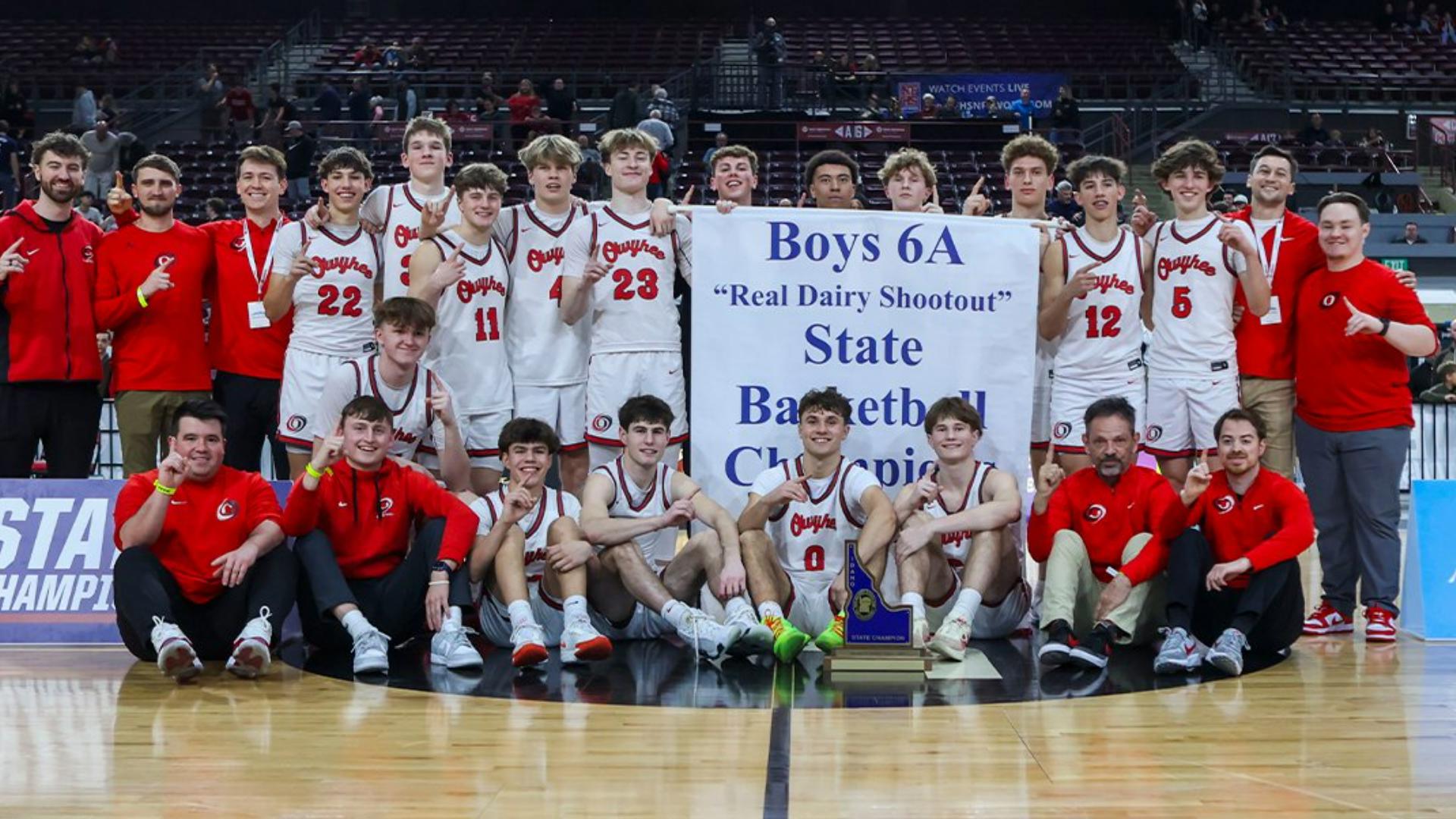 KTVB's Jay Tust and Brady Frederick sit down with Owyhee to discuss its 77-46 title win over Lake City and third state championship in four years. 