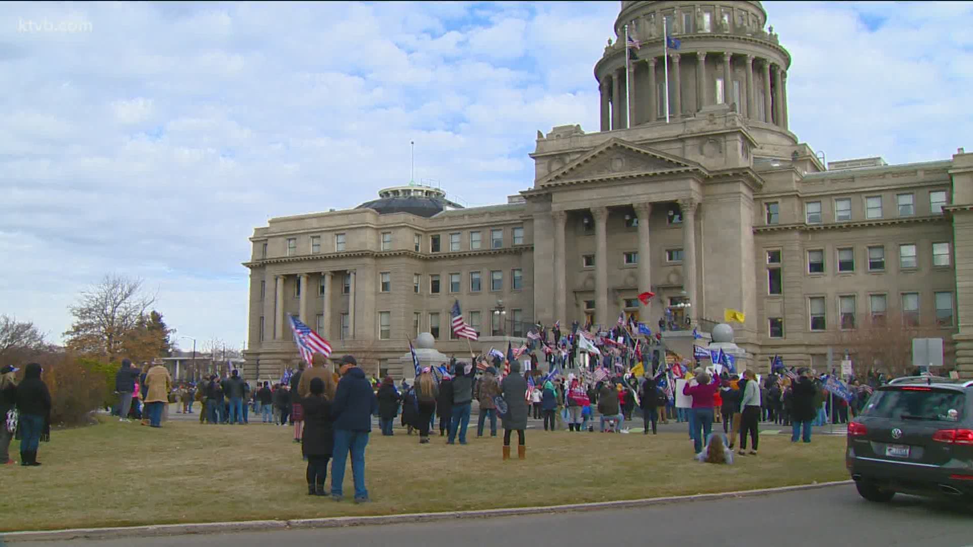 Hundreds have gathered in front of the Idaho Capitol building as Congress prepares to affirm President-elect Joe Biden's victory.