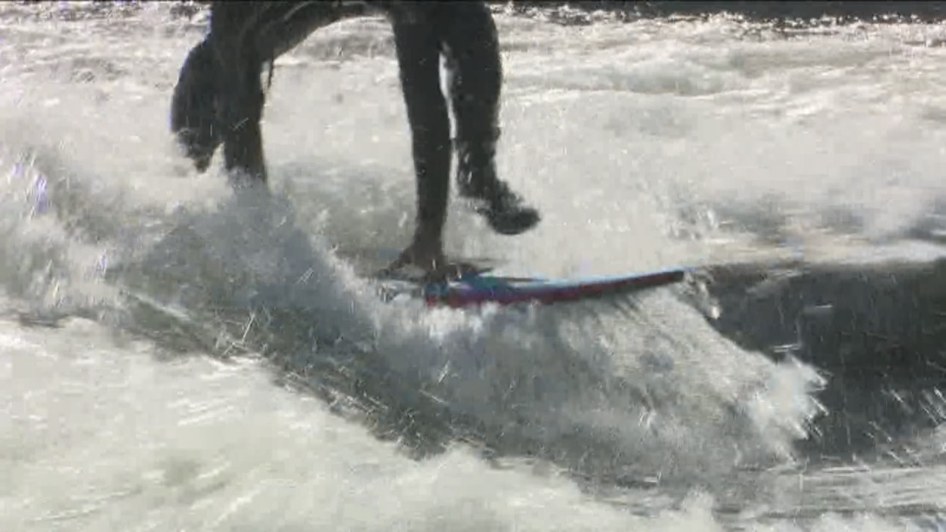 This section along Esther Simplot Park features a new adjustable wave for river surfers.