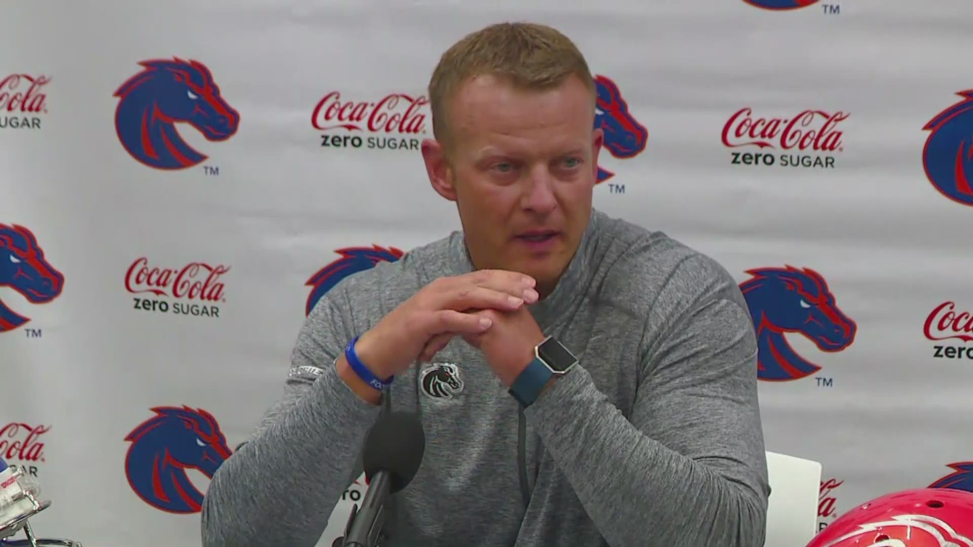 Boise State football coach Bryan Harsin discussed the road win over Troy, the viral Turnover Throne and his team's preparations for the UConn game this weekend.