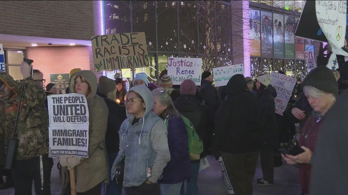 Protesters gather outside Boise City Hall to protest ICE shooting in Minneapolis