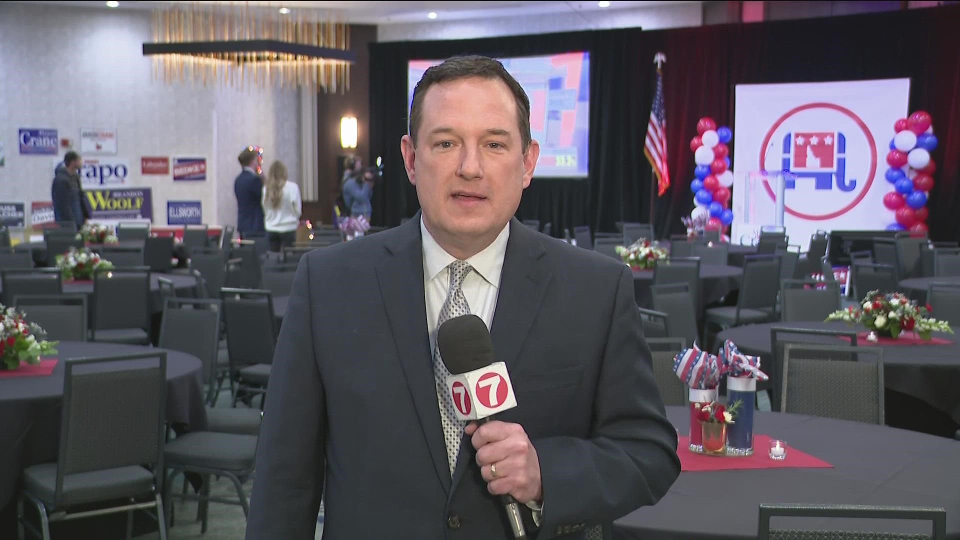 KTVB's Doug Petcash is set up inside the Grove Hotel in downtown Boise to cover the Idaho Republican Party's 'General Election Night Celebration.'