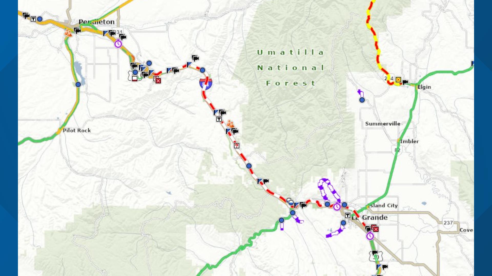 Westbound I-84 closed between La Grande and Pendleton due to crash