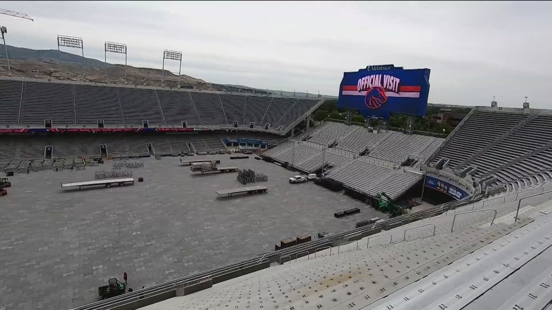 Work to convert Albertsons Stadium into a concert venue for the Post Malone concert is underway.