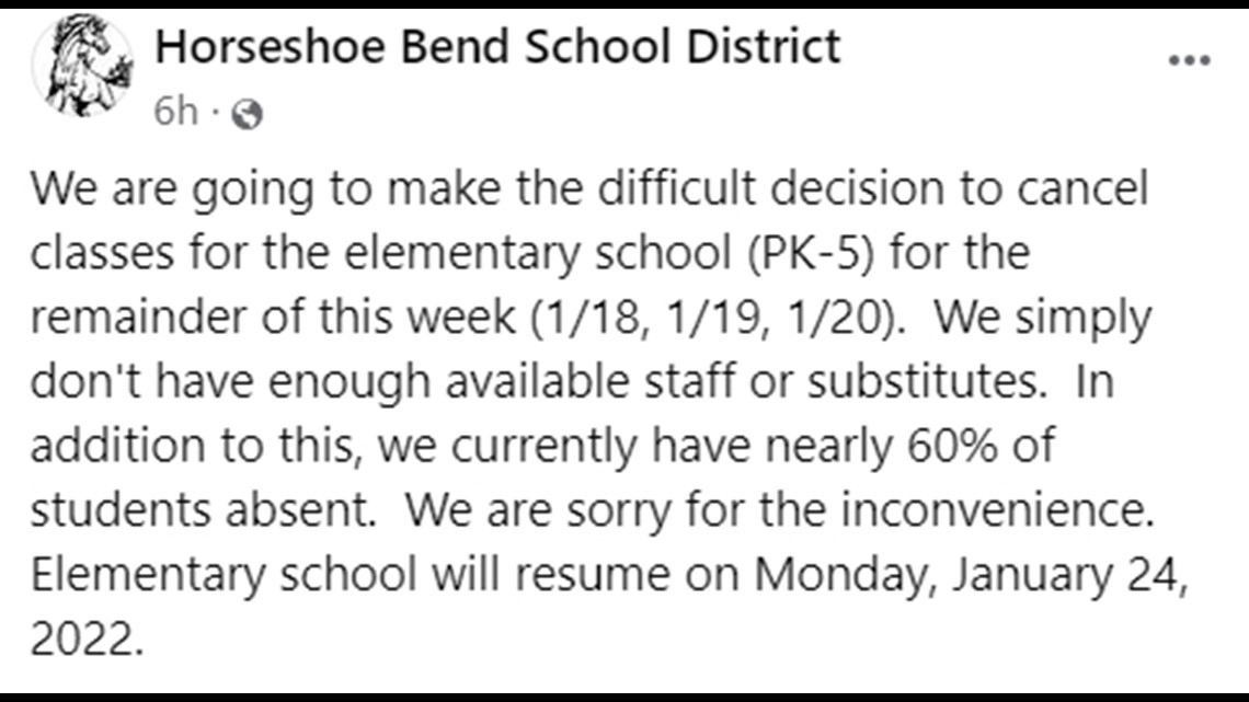 Horseshoe Bend, Wilder schools cancel inperson class amid staff