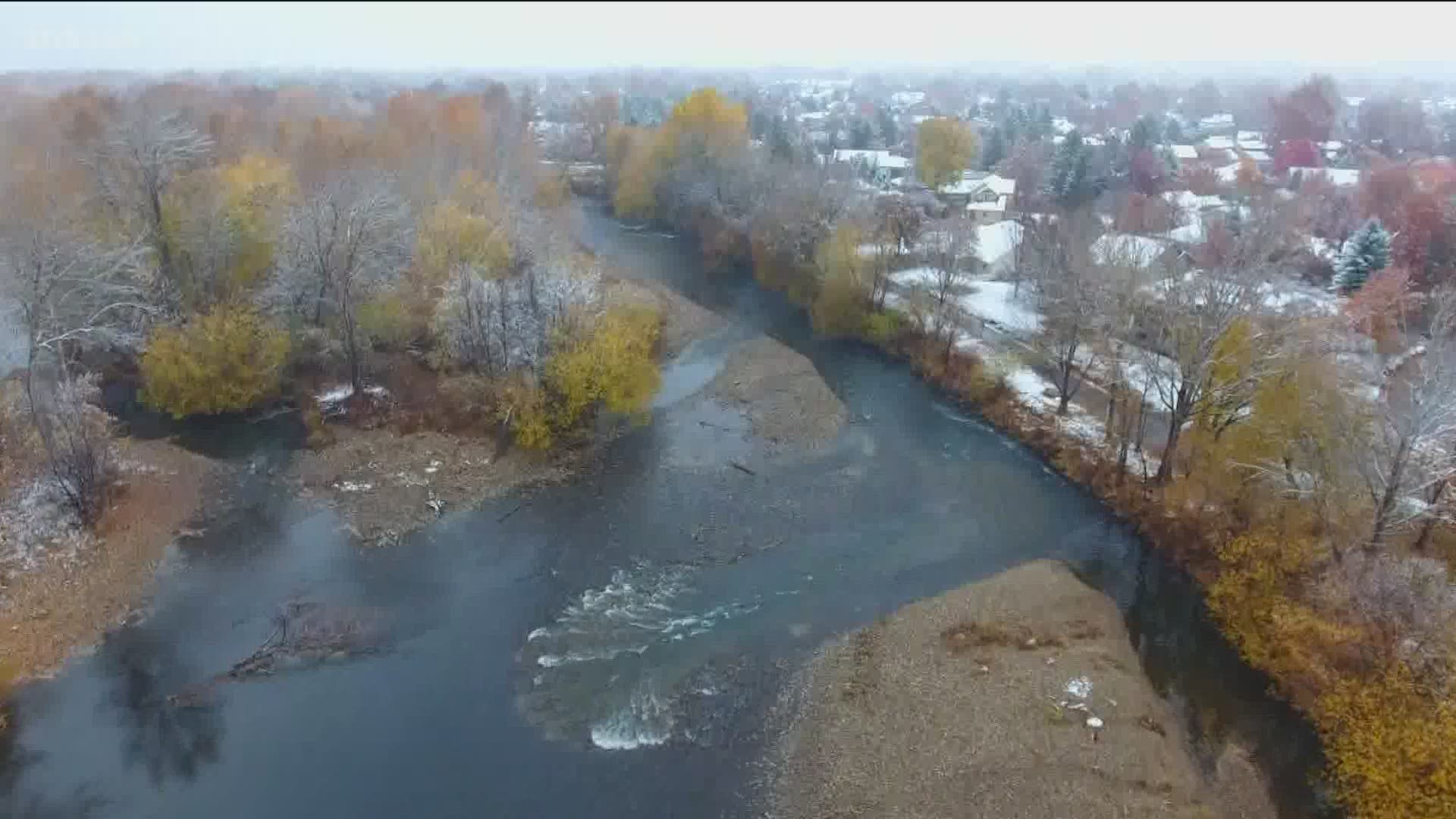 Enjoy a peaceful view above the Boise River on a snowy Sunday