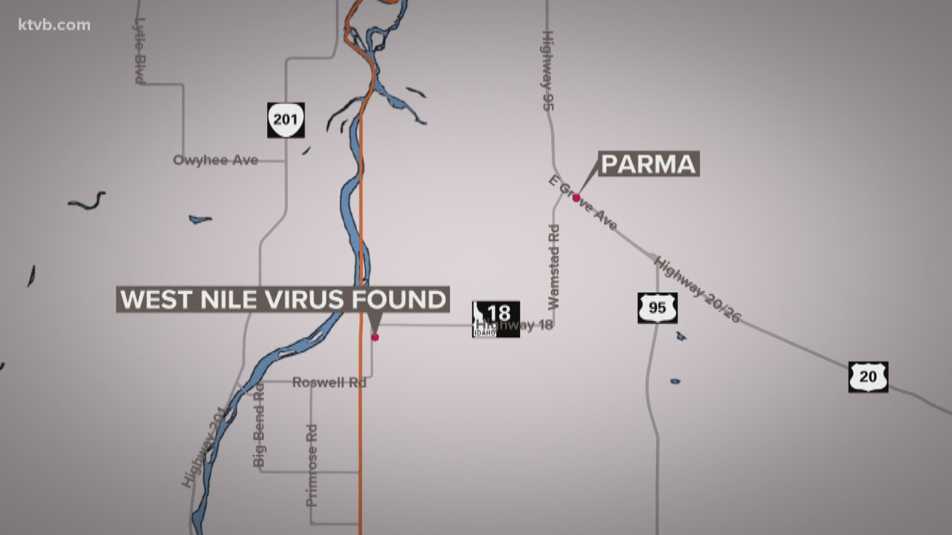 The affected mosquitoes were collected in a trap Friday off of Highway 18 southwest of Parma. The insects registered a "very high" West Nile reading, officials say, and the disease was confirmed by the Idaho Bureau of Laboratories.