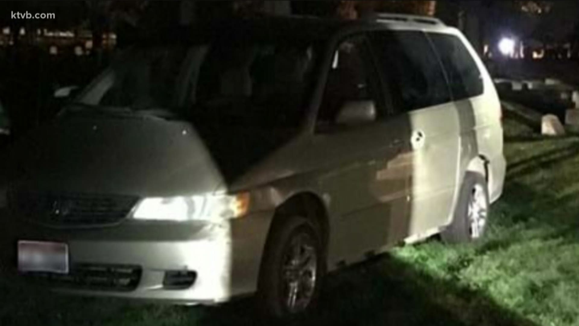 Boise Police arrested a 49-year-old man. His mini-van ended up in the cemetery.