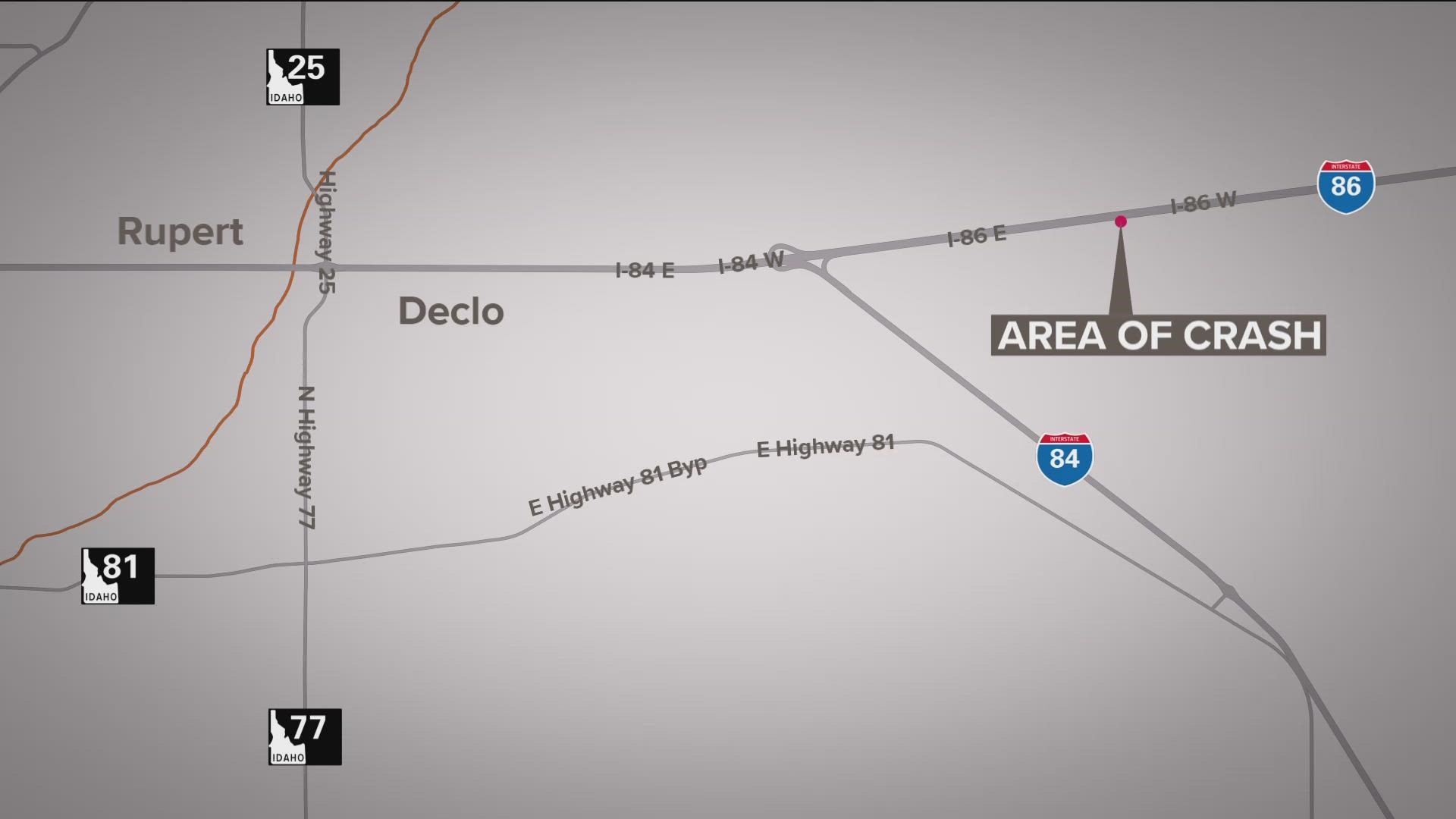 Two women from Payette were killed and two others were hospitalized after a rollover crash on eastbound I-86 on Friday, Idaho State Police said.