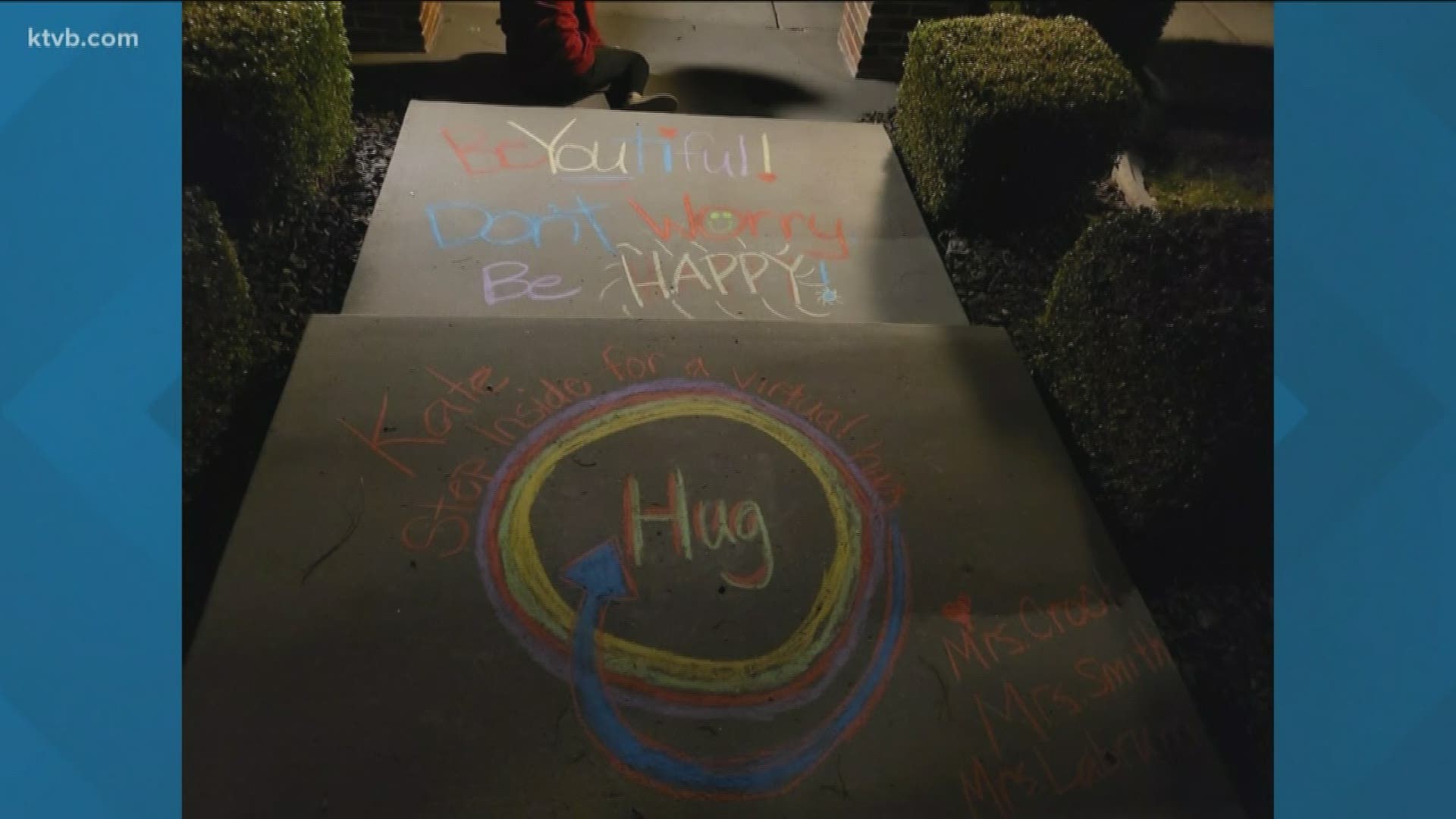 Before the stay-at-home order, these two second grade teachers went out late at night and chalked the front walks of their students’ homes.