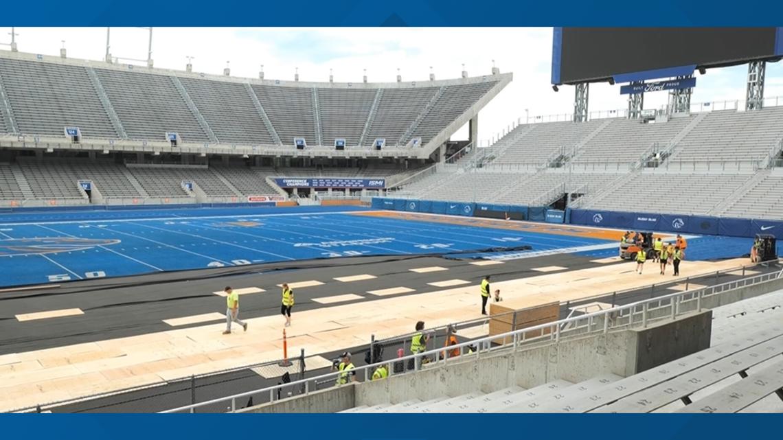 Boise State's blue field transforms for Hot Wheels Monster Trucks