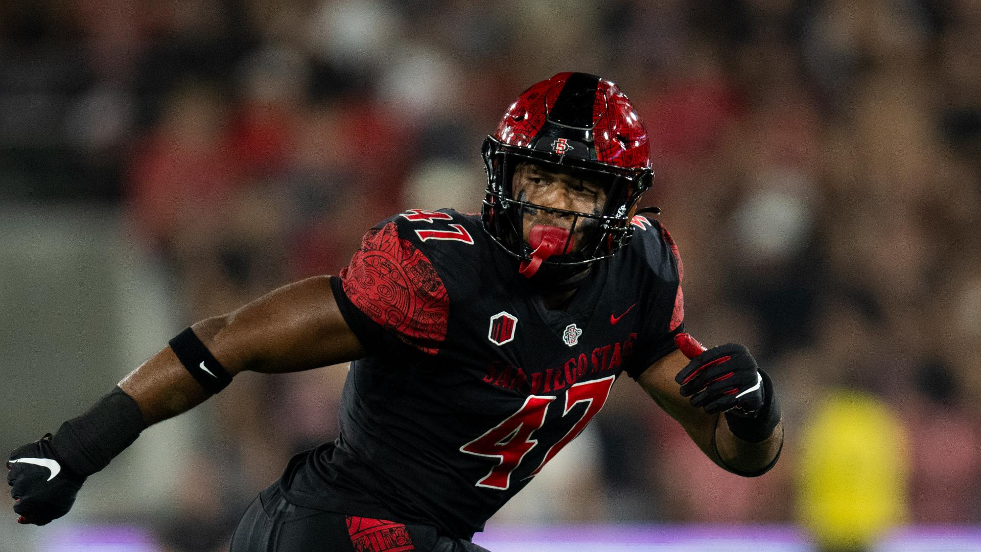 San Diego State edge rusher Trey White leads the nation in total sacks (11.5) and sacks per game (1.64) entering Friday’s matchup with the Broncos.