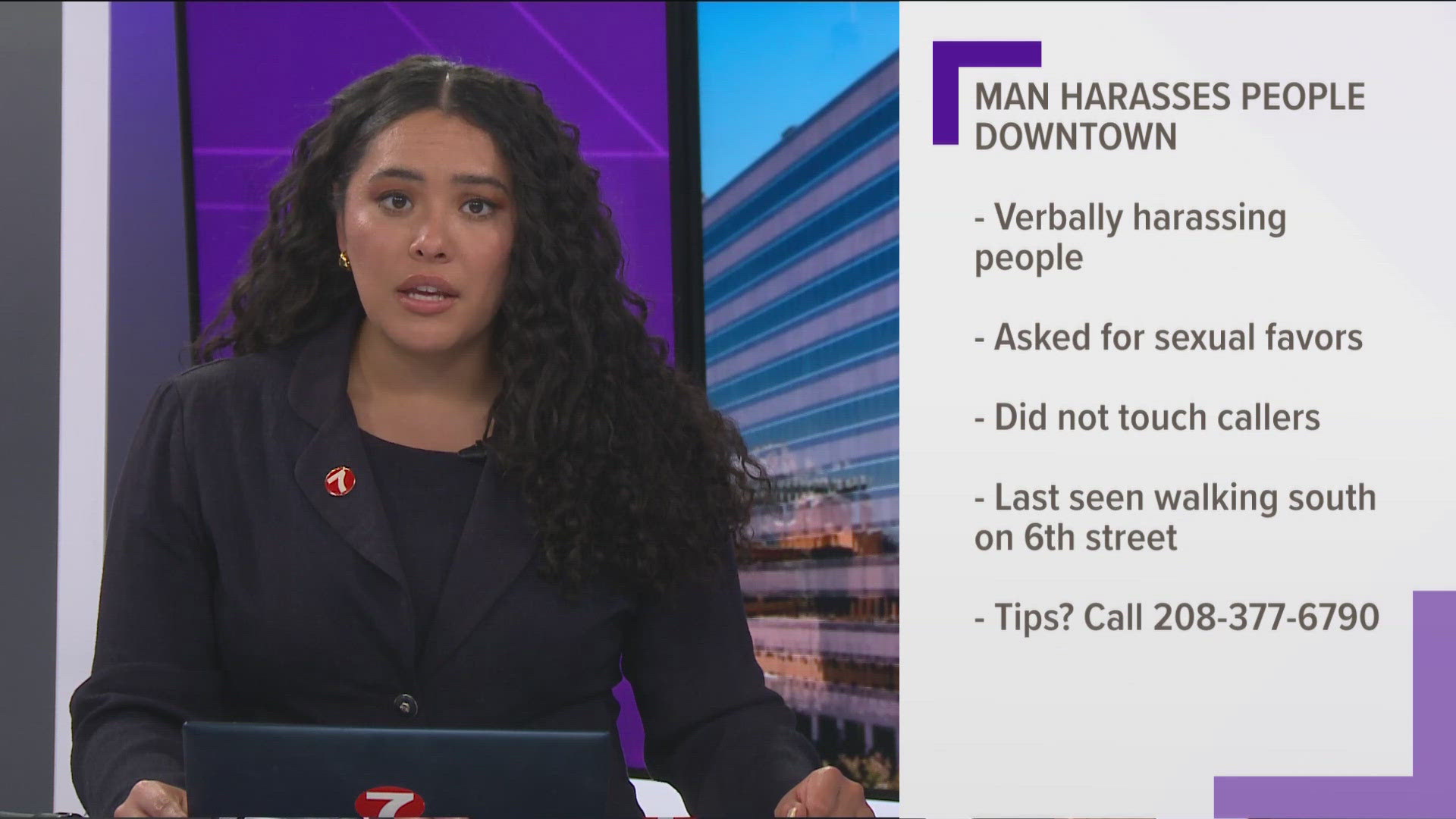 The man was described as wearing a purple shirt with a black backpack and was last seen walking south on 6th Street.