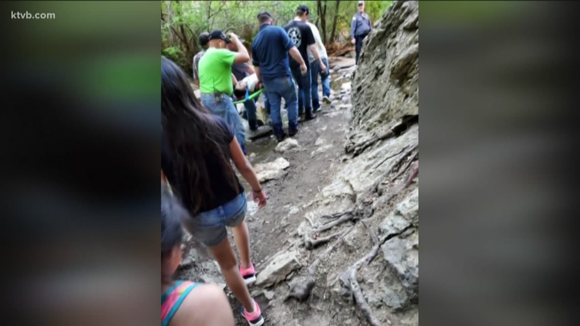 The man's leg was crushed by a boulder at Jump Creek Falls after he saved his daughter from being in its path.