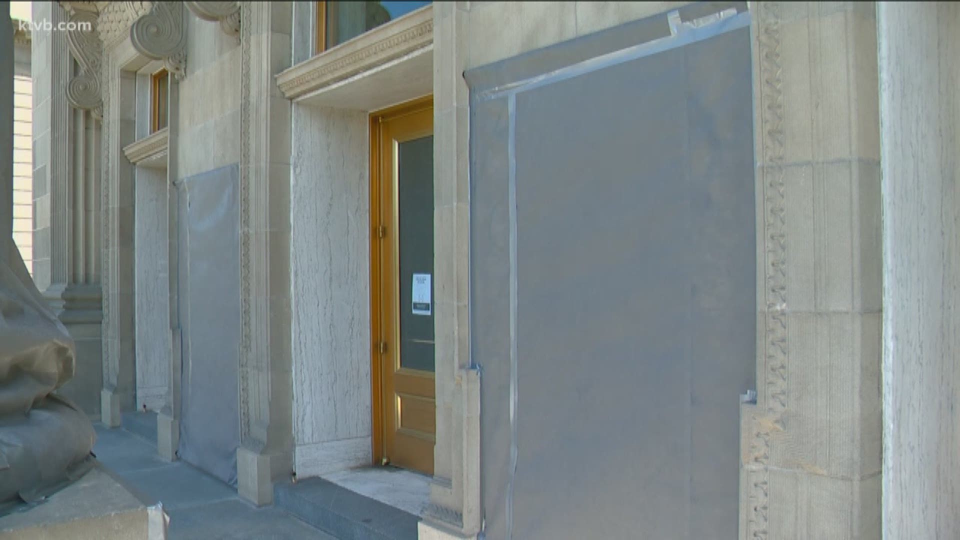 Efforts are underway to remove the graffiti, but the Division of Public Works says it won't be an easy task because that part of the building is made from sandstone.