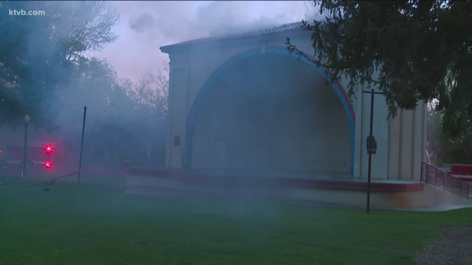 Fire breaks out at Gene Harris Bandshell.