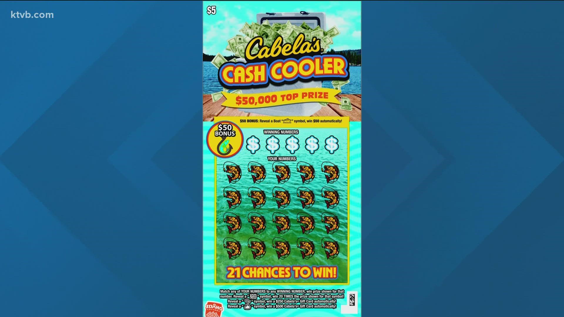 The "Cabela's Cash Cooler" game includes two top prizes of $50,000 and is debuting at Idaho Lottery retail locations this week.