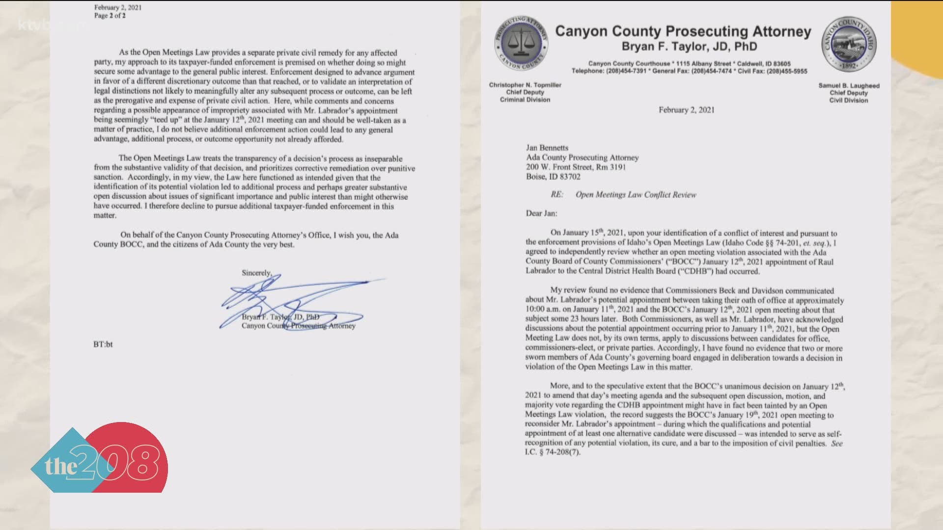 The prosecutor said the county commissioners talked about Labrador's appointment before they were elected, avoiding any open meeting violations.