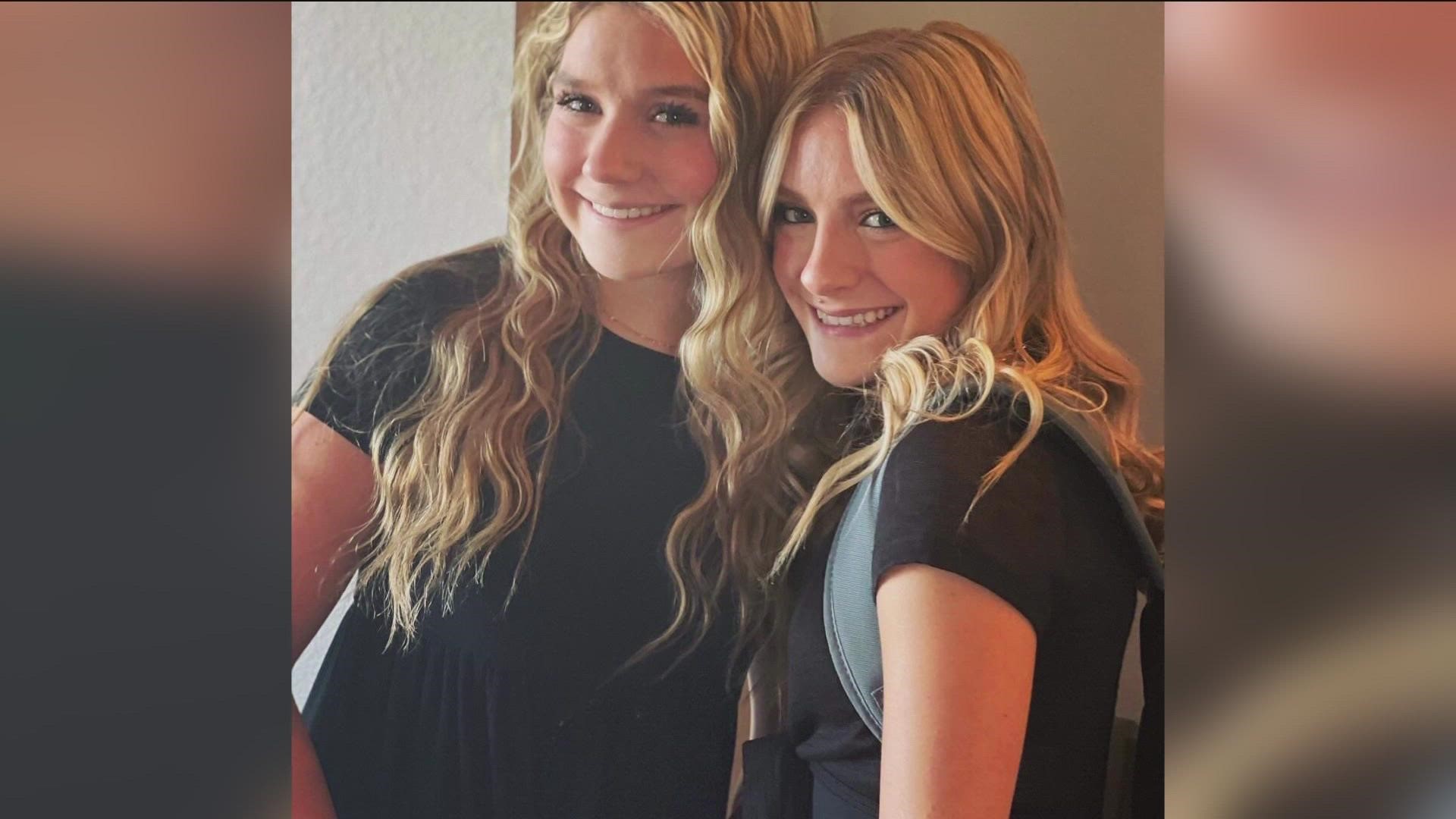 Emily and Kayla Schmidt were on the way to see friends Friday night when they struck an excavator that was parked on a foggy road. Kayla remains in ICU.
