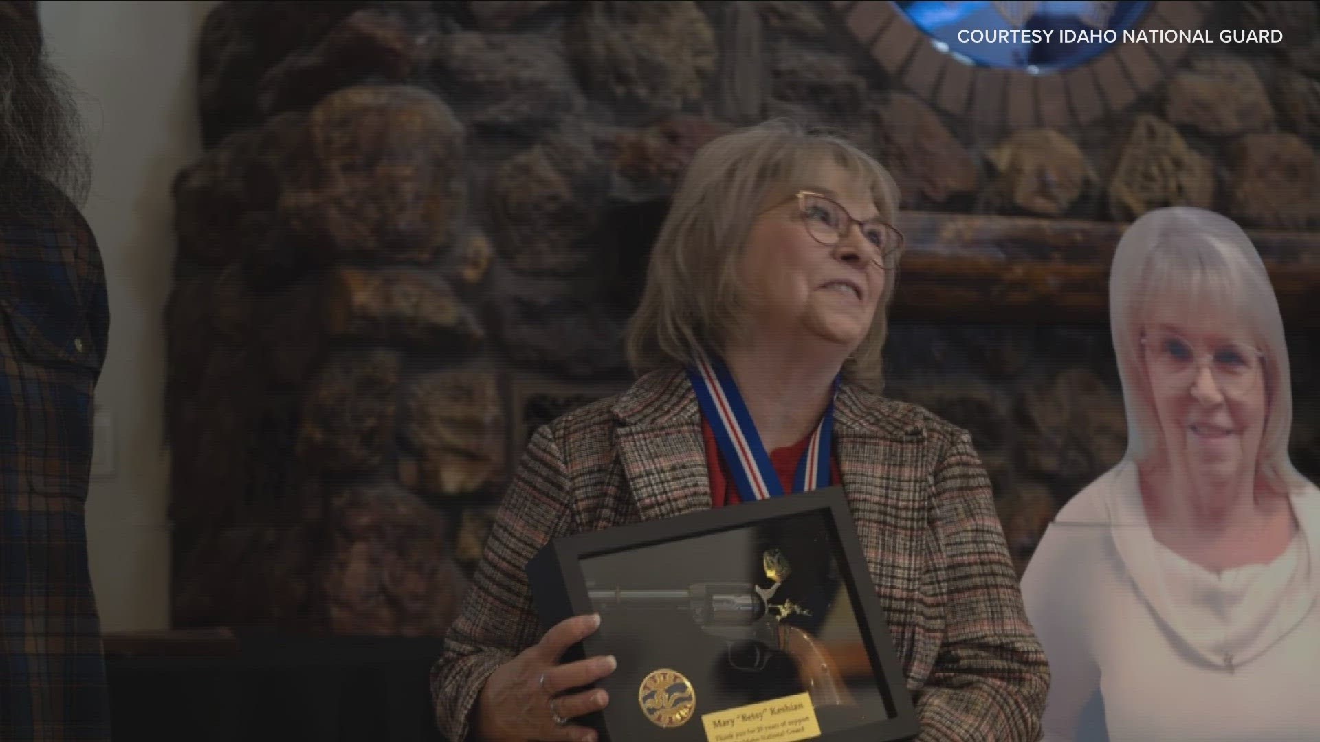 They presented Betsy Keshian with the Idaho Distinguished Service Medal. She retired after serving at Gowen Field for almost 30 years.