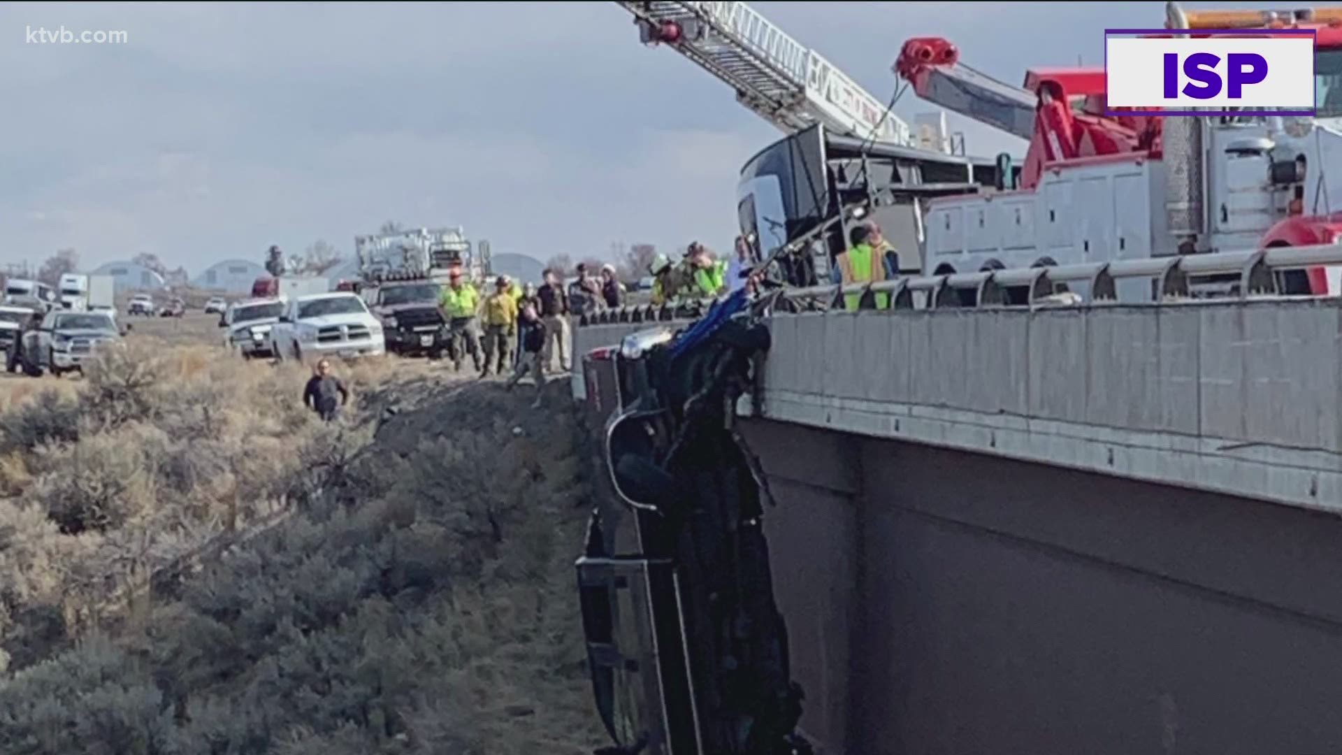 Idaho State Police say emergency responders helped bring two people to safety after a pickup nearly fell into Malad Gorge.