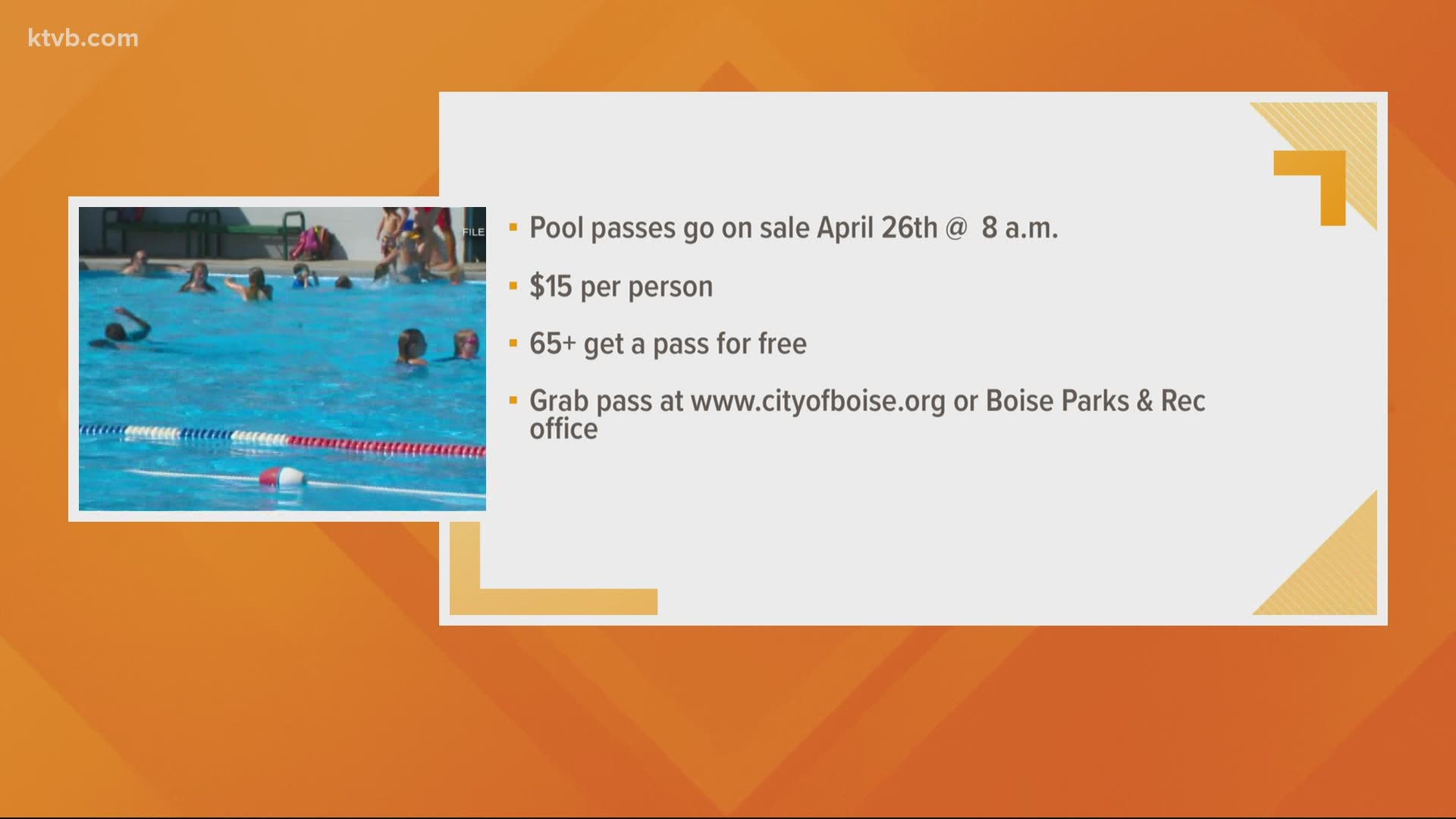 Boise Parks and Recreation says all pool visitors must have a season pass. The cost is $15 per person.