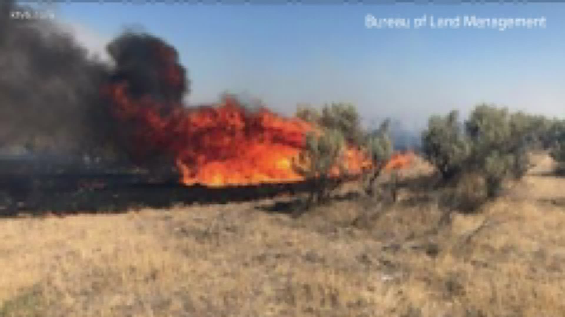 The Bureau of Land Management said the Drops Fire started just outside the city near a transfer station and has now spread to an estimated 3,000 acres.