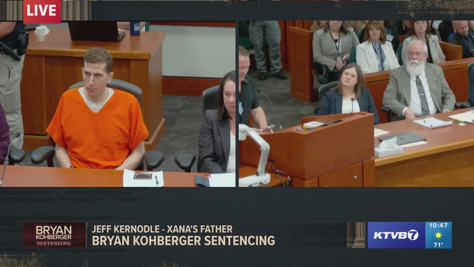 Jeff Kernodle, Xana's father, gives a victim impact statement at Kohberger's sentencing.