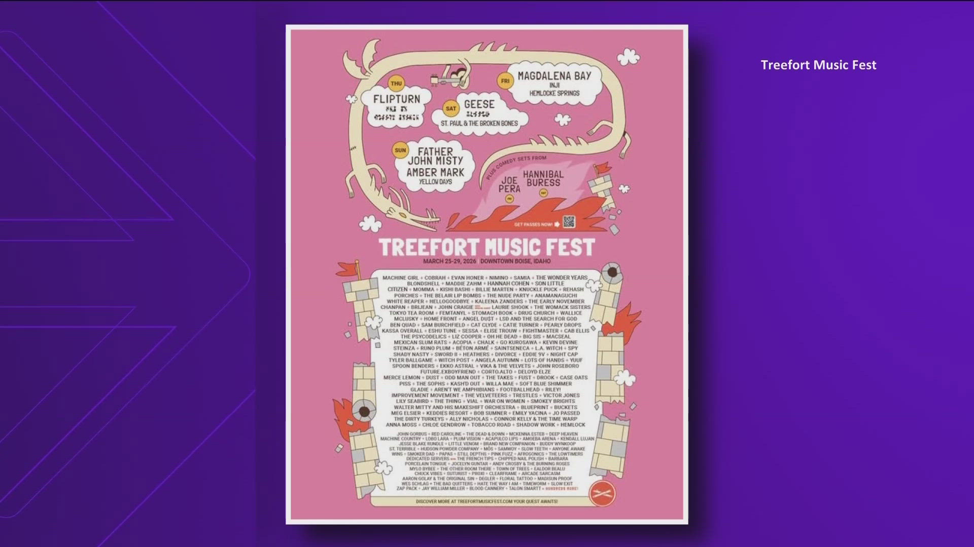 Treefort Music Fest announced its first lineup wave for 2026. The five-day festival runs from March 25 to 29 in downtown Boise.