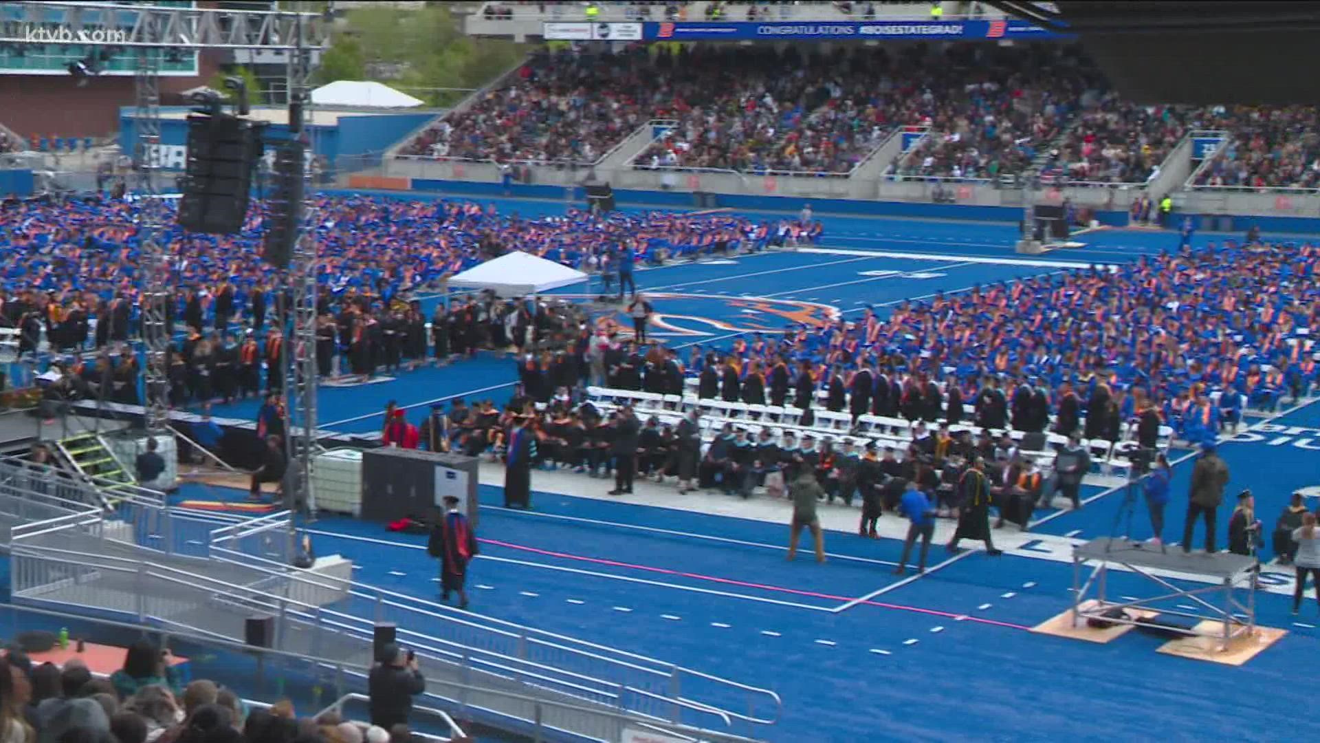 The ceremony honored 3,109 Boise State undergraduate, graduate and doctoral students who earned their degrees; the largest graduating class in Boise State history.