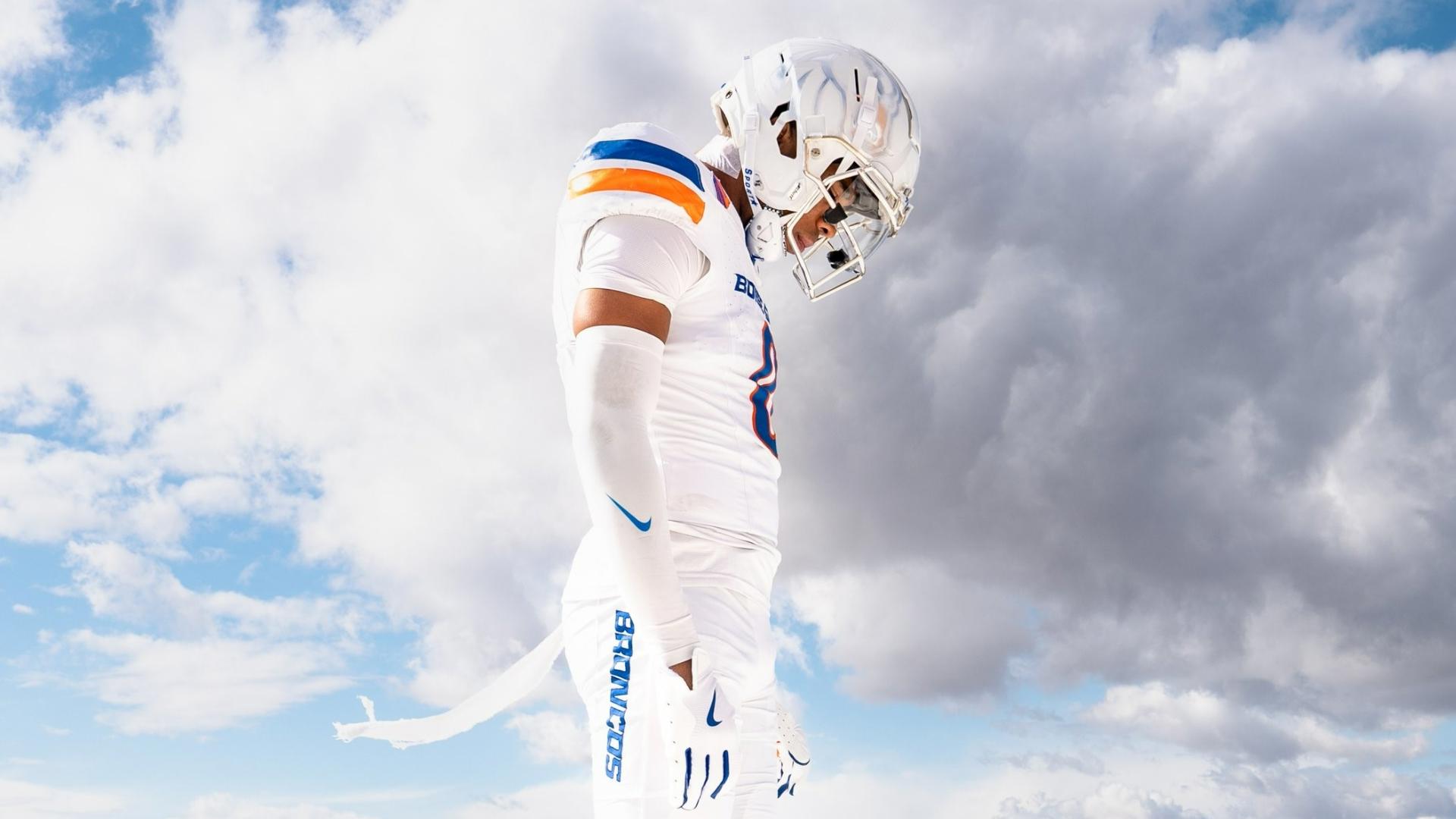 Boise State is putting its silver logo and chrome facemask on the white lid, a look fans are calling the "Ghost Bronco" helmet.