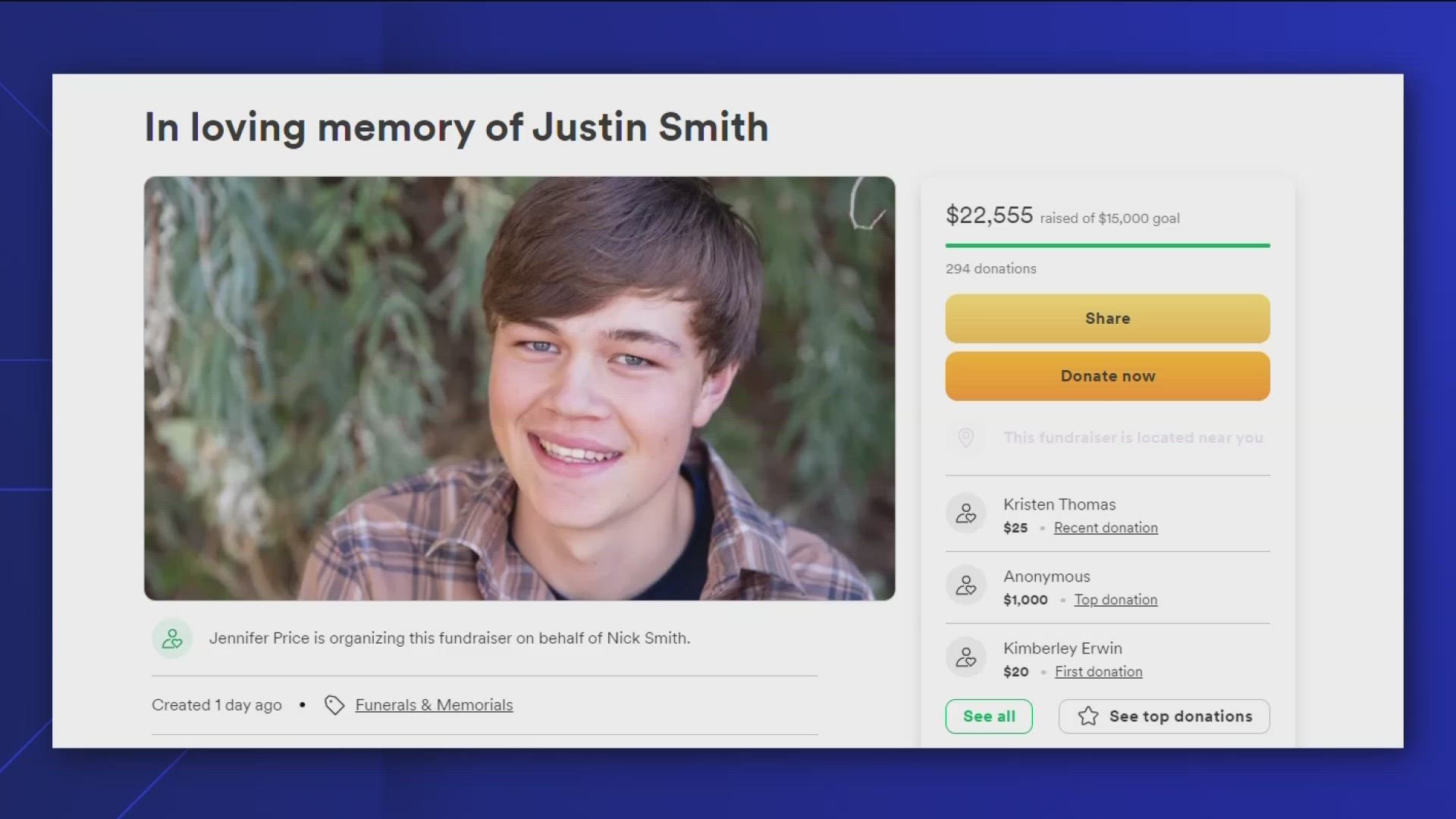 Link to support the Smith family: https://www.gofundme.com/f/in-loving-memory-of-justin-smith?utm_source=customer&utm_medium=copy_link&utm_campaign=p_cf+share-flow-1