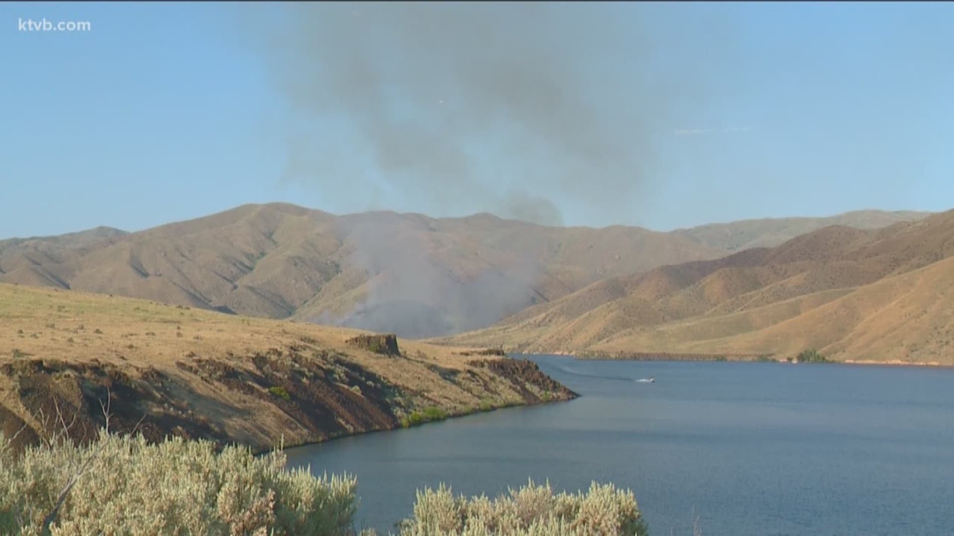 Grass fire at Lucky Peak Reservoir.