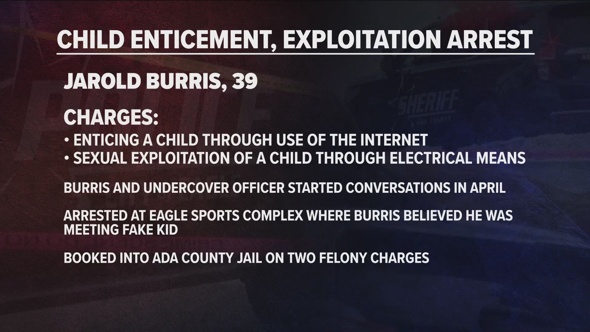 Jarold Burris had inappropriate communication with an Eagle Police Detective who he thought was a 15-year-old girl.