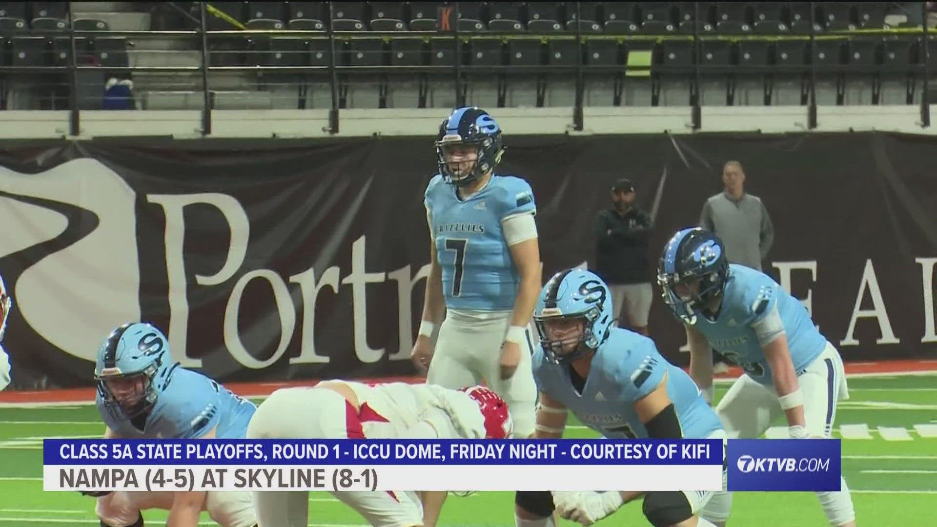 No. 1 Skyline (8-2) advanced to the 5A state quarterfinals with a 42-14 win over No. 16 Nampa (4-6). The Grizzlies host No. 8 Twin Falls (5-4) on Saturday.