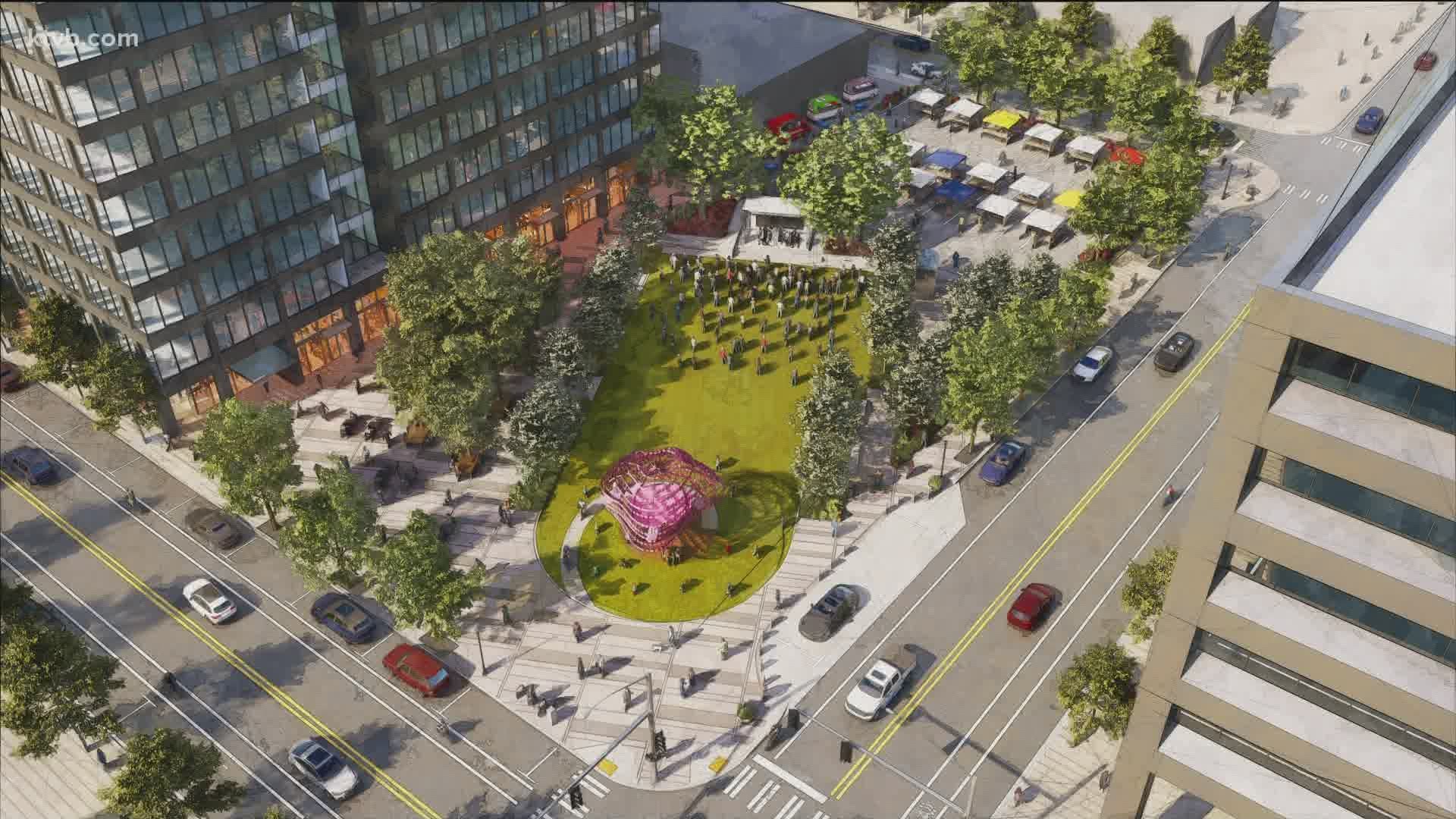 A big project is being built at 11th and Bannock streets. This one includes a new park for people to gather.